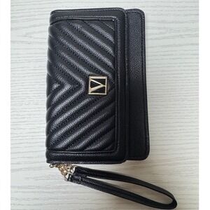 Black Quilted Wristlet Clutch with Gold Hardware